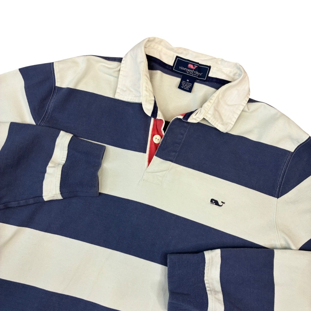 Vineyard Vines Rugby Shirt Mens Medium Blue White Striped Long Sleeve 1K0389